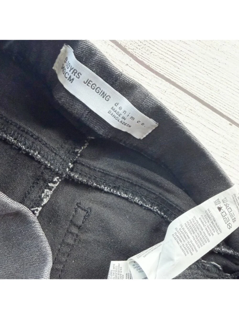 Denim Co Black Distressed Jeggings Girls Elastic Waist Frayed Hem 9-10 - Picture 2 of 3